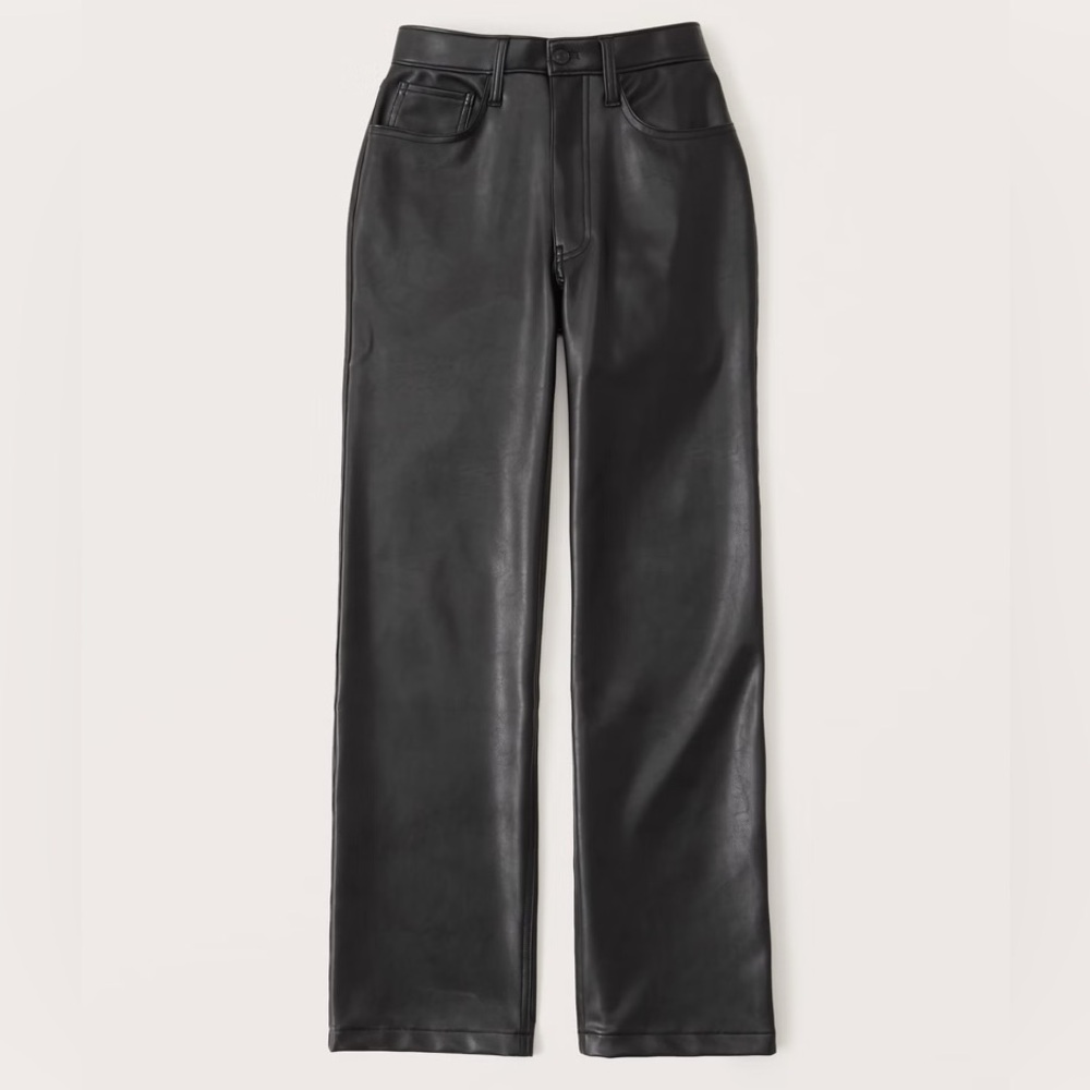 Abercrombie & Fitch Black Leather Pants 90s Straight Curve Love Ultra High Rise